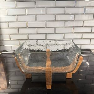 Glass Salad Bowl with Wooden Stand